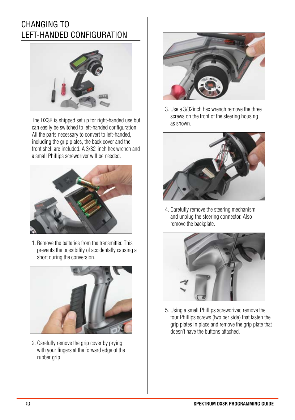Changing to left-handed configuration | Spektrum SPM3100 DX3R User Manual | Page 10 / 36
