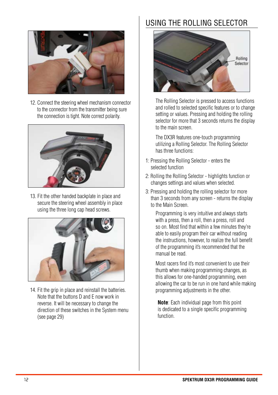 Using the rolling selector | Spektrum SPM3100 DX3R User Manual | Page 12 / 36
