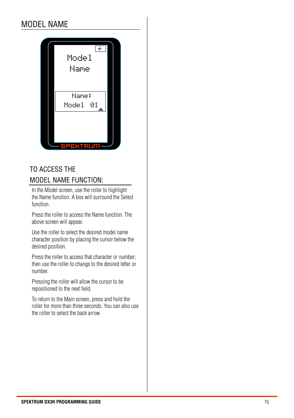 Model name | Spektrum SPM3100 DX3R User Manual | Page 15 / 36