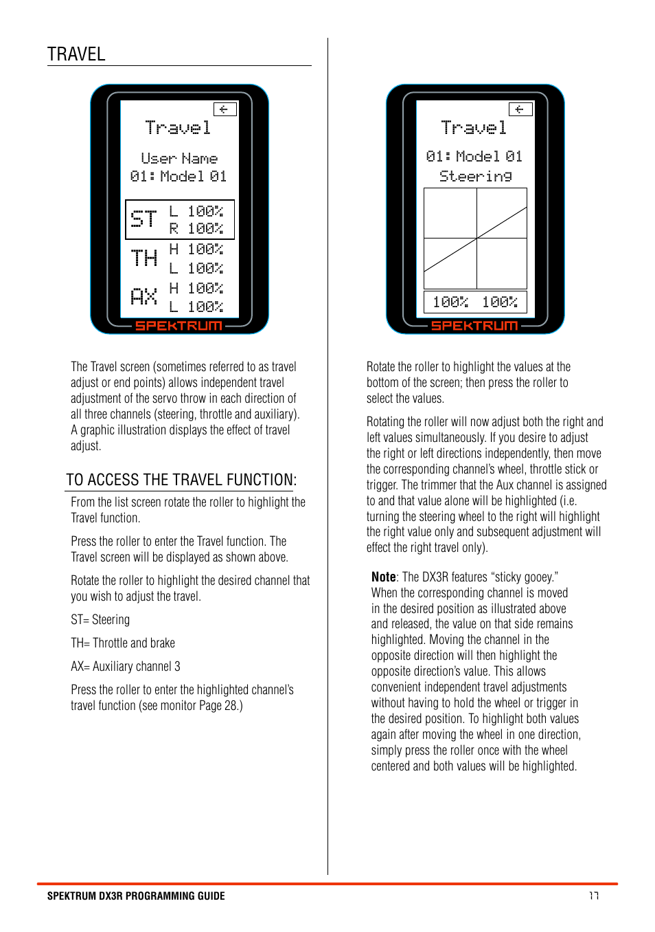 St th ax, Travel | Spektrum SPM3100 DX3R User Manual | Page 17 / 36