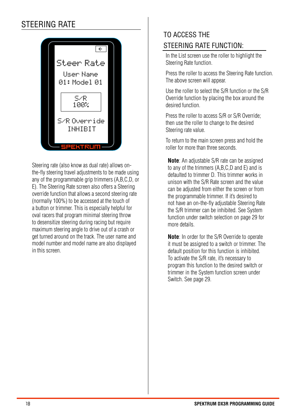 Steer rate, Steering rate | Spektrum SPM3100 DX3R User Manual | Page 18 / 36