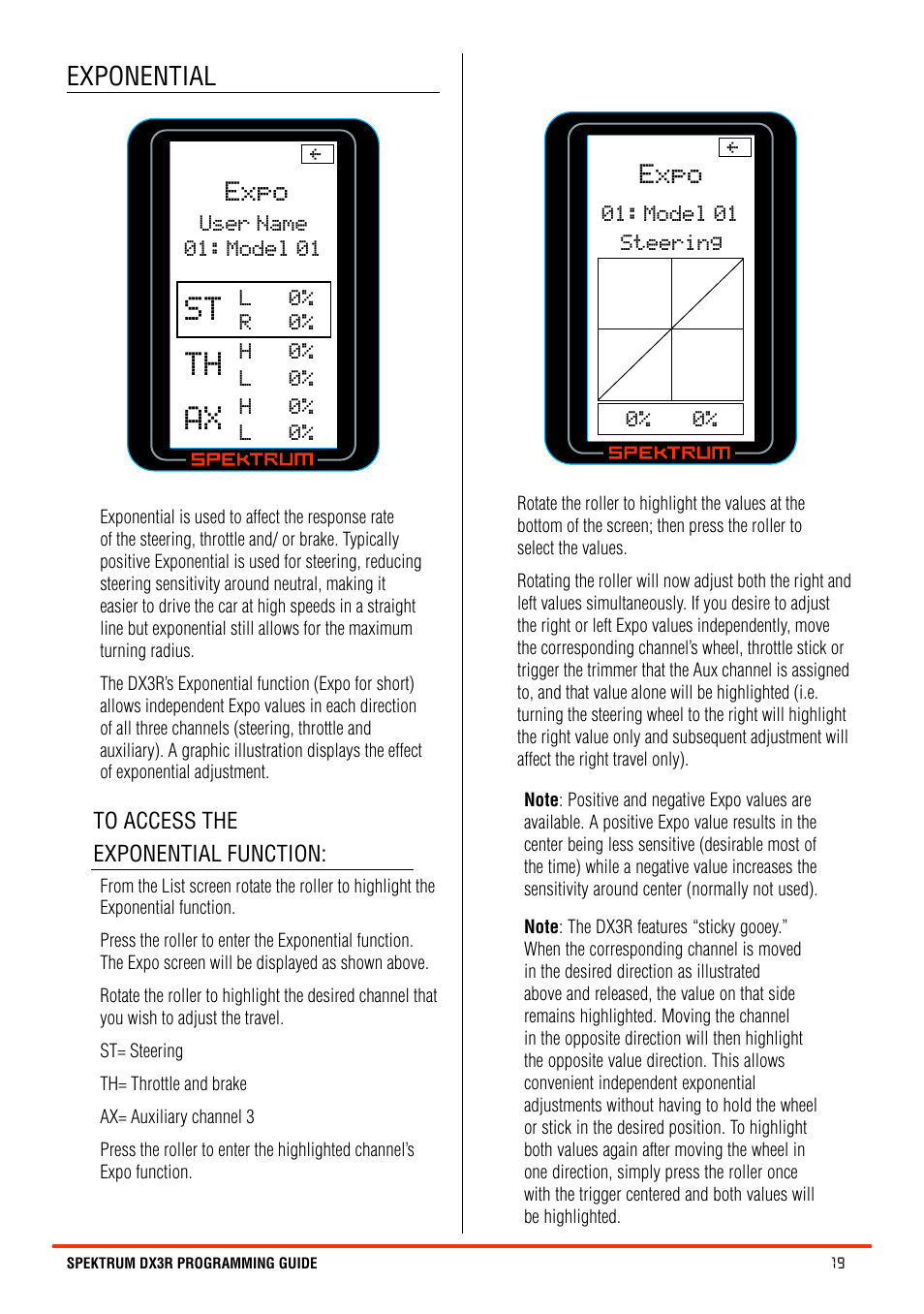 St th ax, Expo, Exponential | Spektrum SPM3100 DX3R User Manual | Page 19 / 36