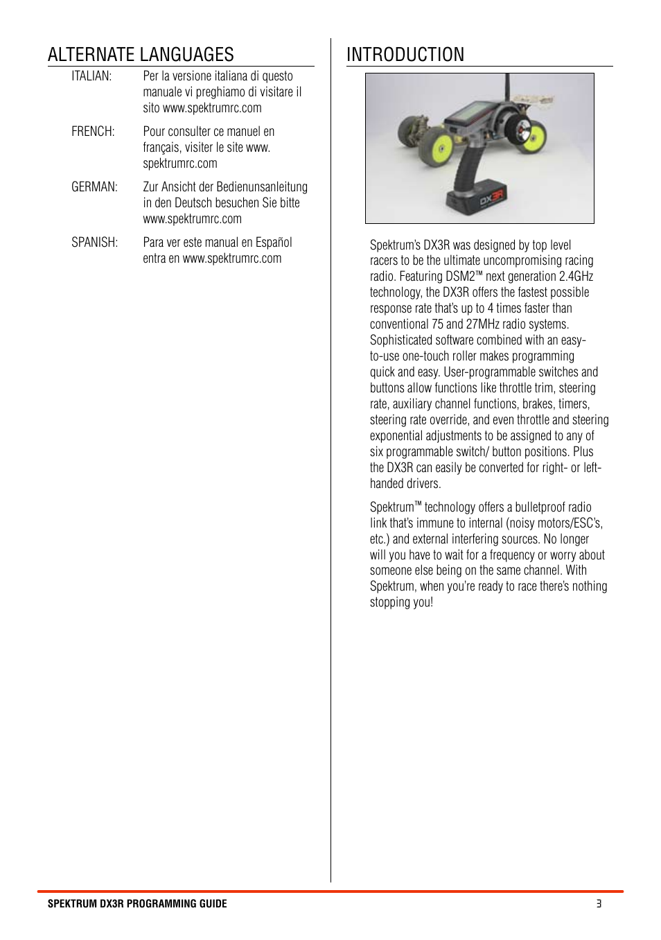 Alternate languages, Introduction | Spektrum SPM3100 DX3R User Manual | Page 3 / 36