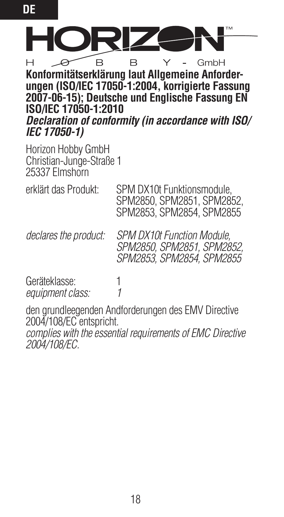 Spektrum SPM2850 DX10t User Manual | Page 18 / 36