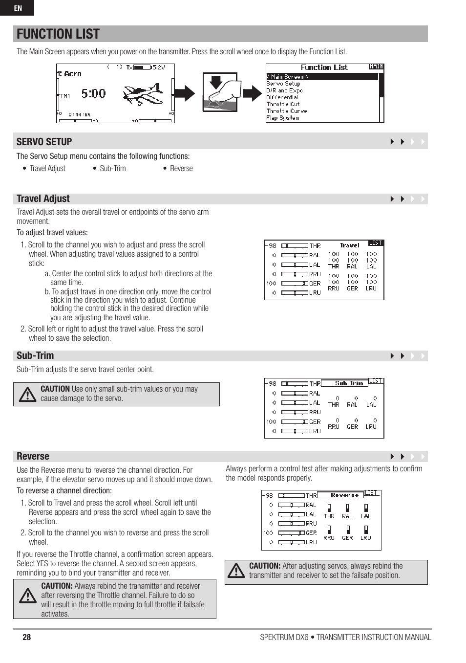 Press, Function list | Spektrum DX6 User Manual | Page 28 / 48