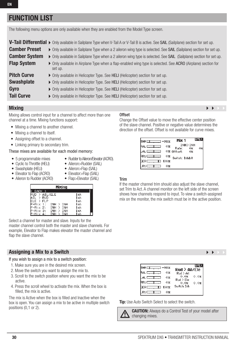 Function list | Spektrum DX6 User Manual | Page 30 / 48