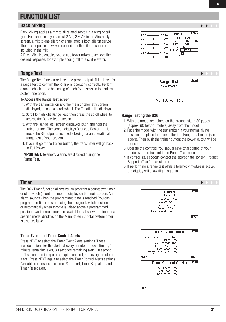 Function list | Spektrum DX6 User Manual | Page 31 / 48