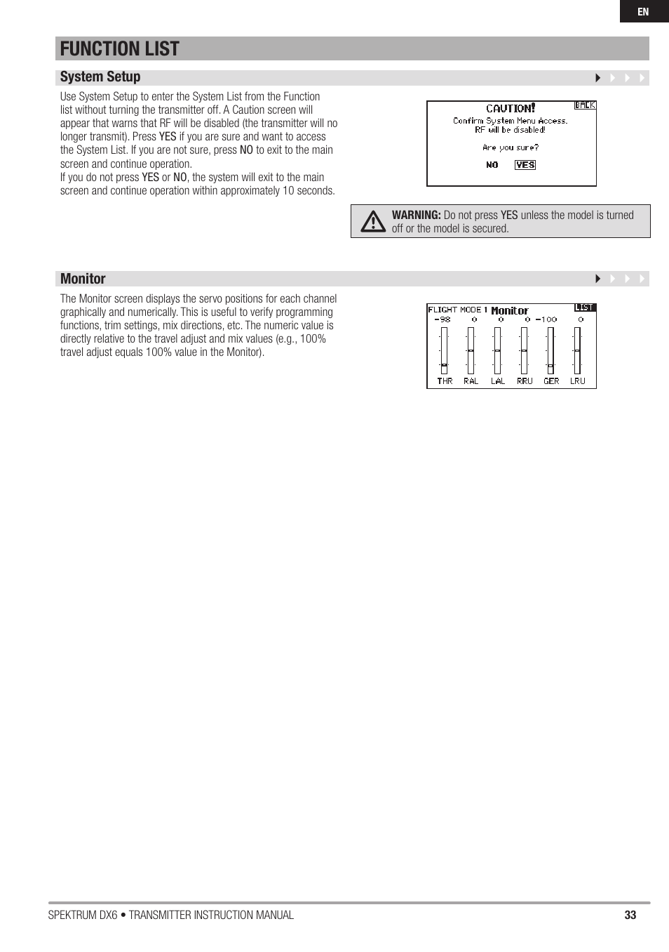Function list | Spektrum DX6 User Manual | Page 33 / 48