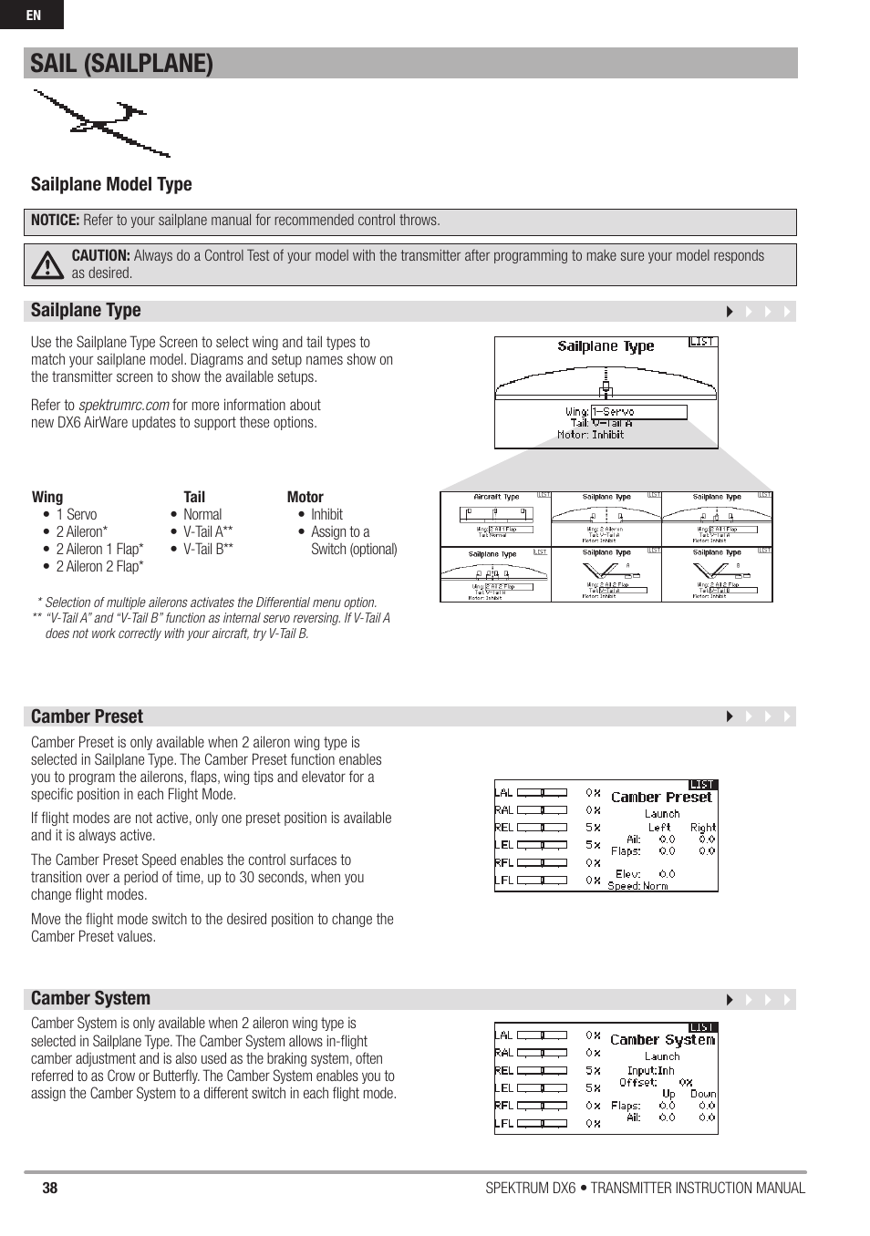 Sail (sailplane) | Spektrum DX6 User Manual | Page 38 / 48