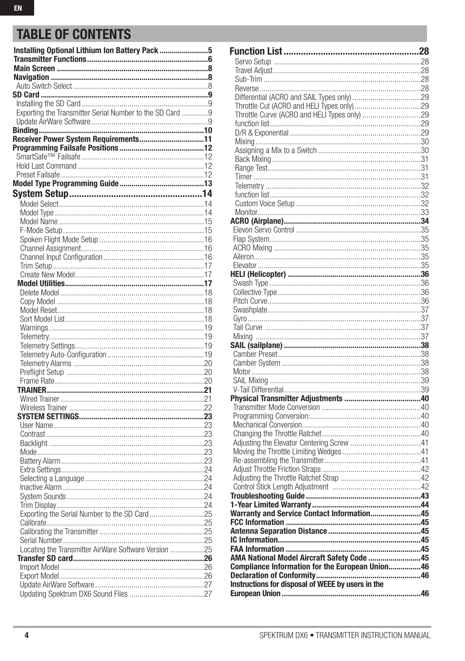 Spektrum DX6 User Manual | Page 4 / 48