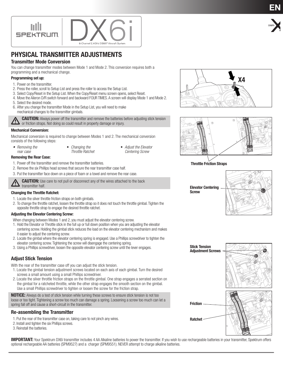 Spektrum Physical TransmiTTer adjusTmenTs User Manual | 2 pages