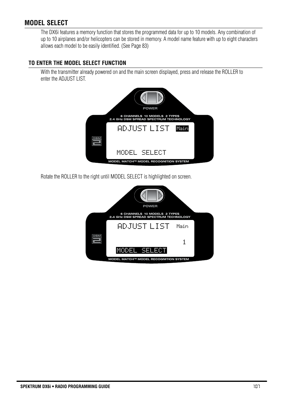 Adjust list | Spektrum DX6i User Manual | Page 107 / 140