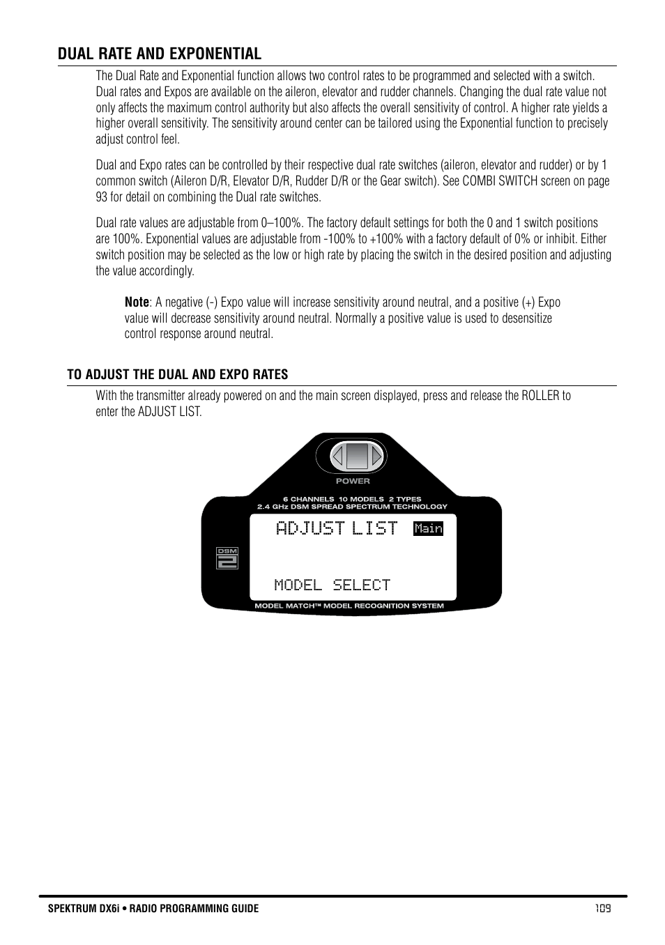 Adjust list | Spektrum DX6i User Manual | Page 109 / 140
