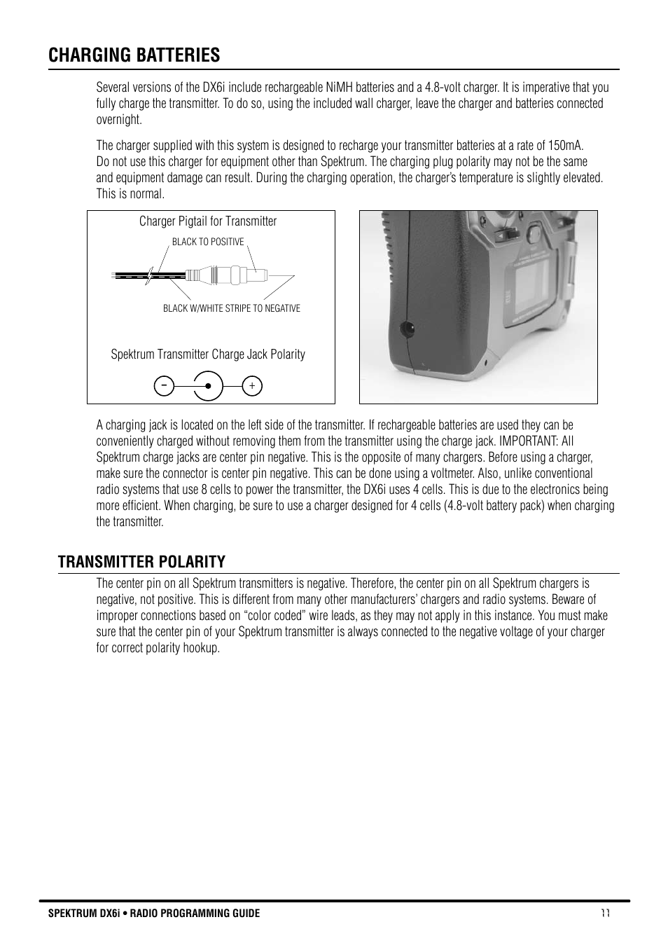 Charging batteries | Spektrum DX6i User Manual | Page 11 / 140