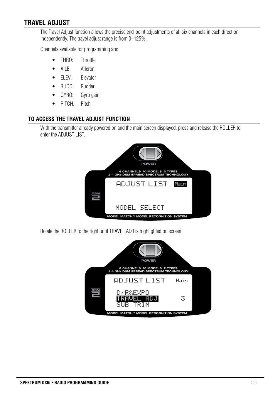 Adjust list | Spektrum DX6i User Manual | Page 111 / 140