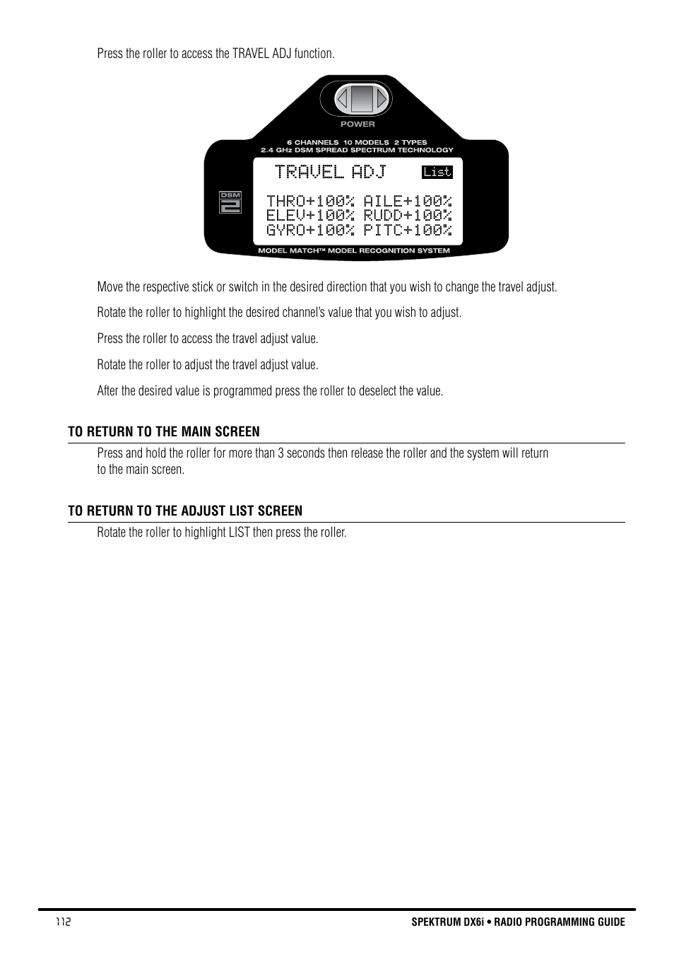Travel adj | Spektrum DX6i User Manual | Page 112 / 140