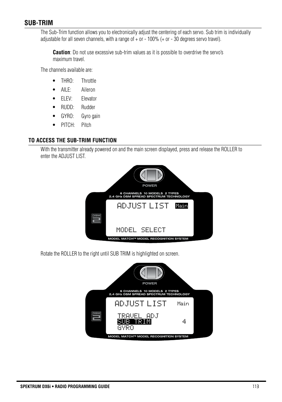 Adjust list | Spektrum DX6i User Manual | Page 113 / 140