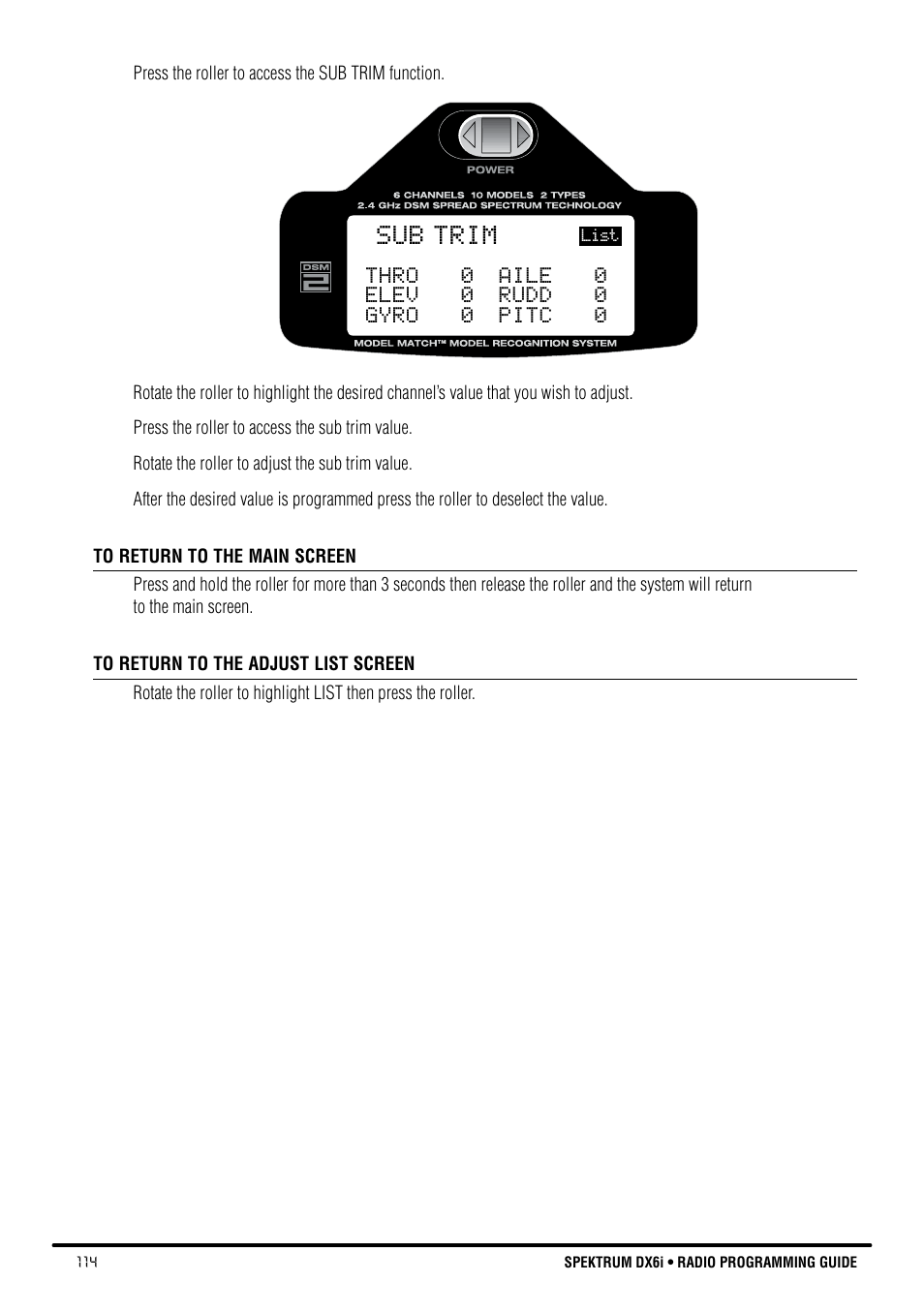 Sub trim | Spektrum DX6i User Manual | Page 114 / 140