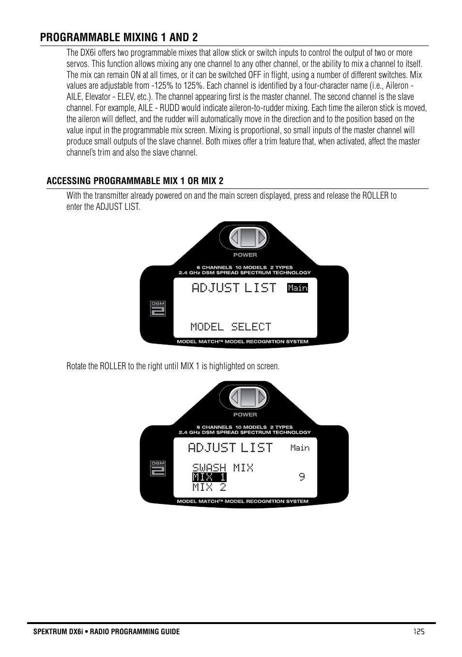 Adjust list | Spektrum DX6i User Manual | Page 125 / 140