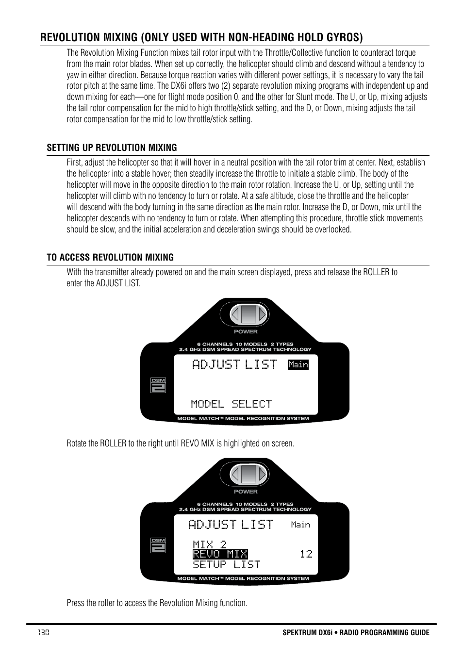 Adjust list | Spektrum DX6i User Manual | Page 130 / 140