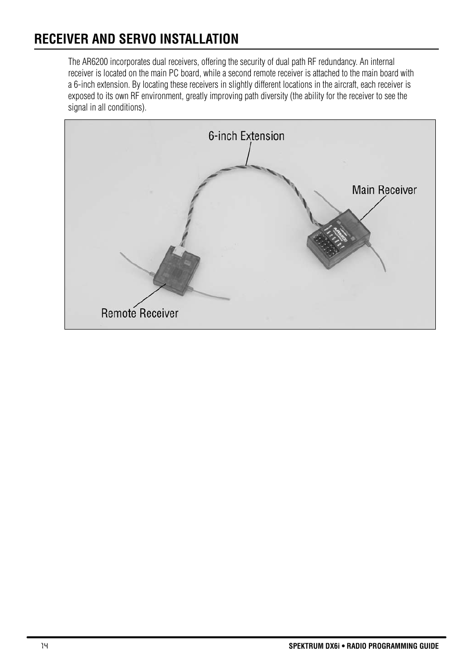 Receiver and servo installation | Spektrum DX6i User Manual | Page 14 / 140