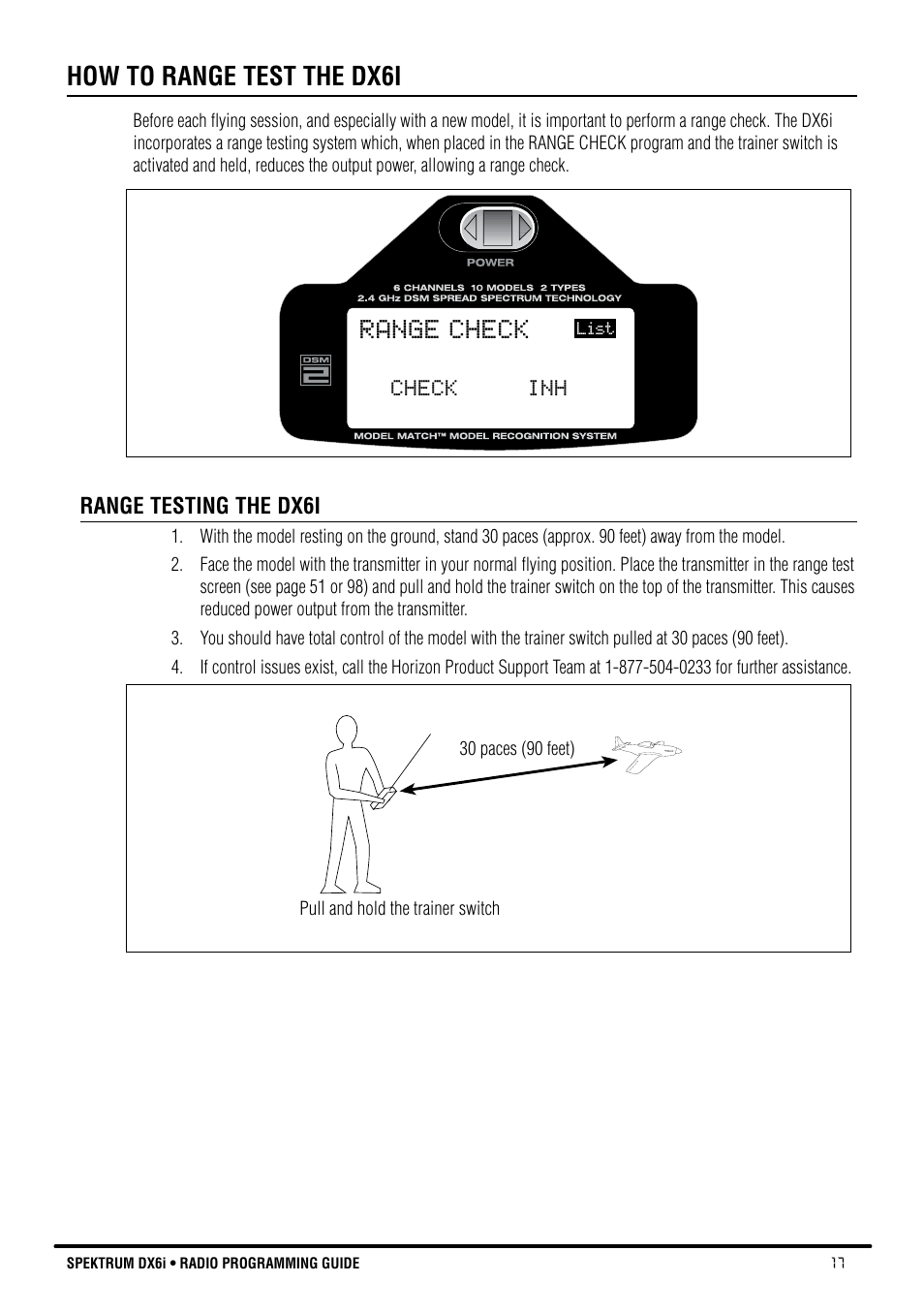 Range check, How to range test the dx6i | Spektrum DX6i User Manual | Page 17 / 140