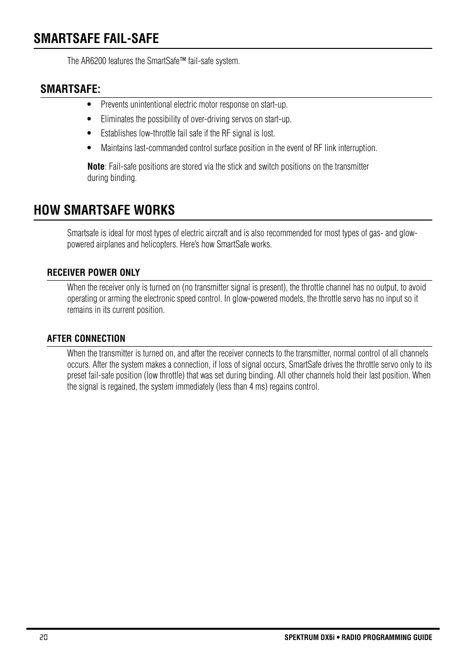 Smartsafe fail-safe, How smartsafe works | Spektrum DX6i User Manual | Page 20 / 140