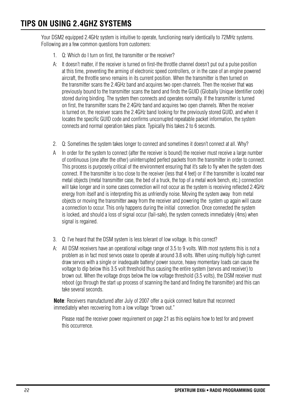 Tips on using 2.4ghz systems | Spektrum DX6i User Manual | Page 22 / 140