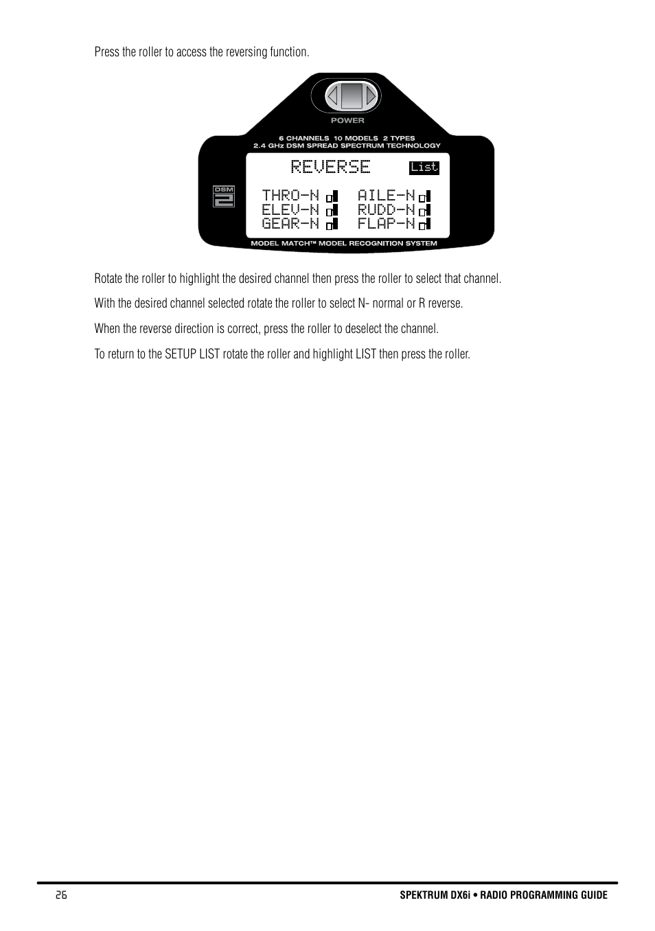 Reverse | Spektrum DX6i User Manual | Page 26 / 140