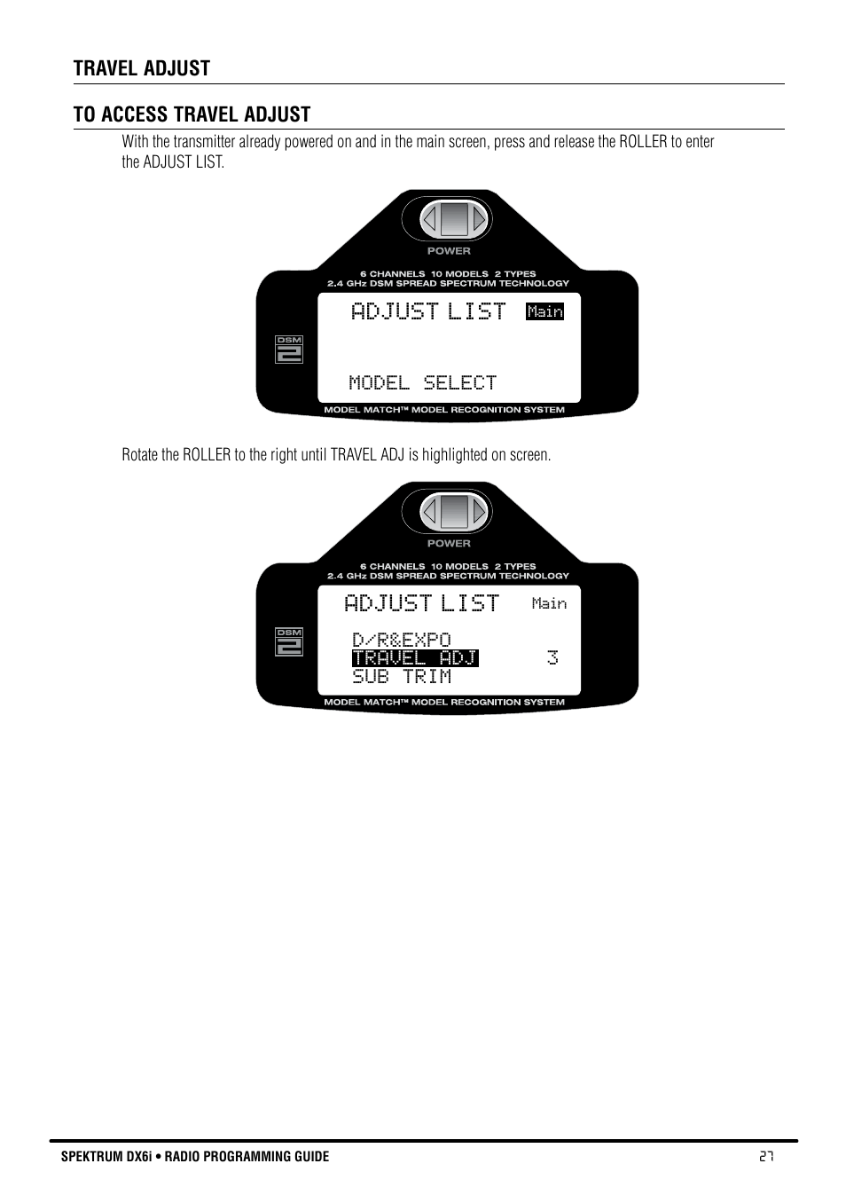 Adjust list | Spektrum DX6i User Manual | Page 27 / 140