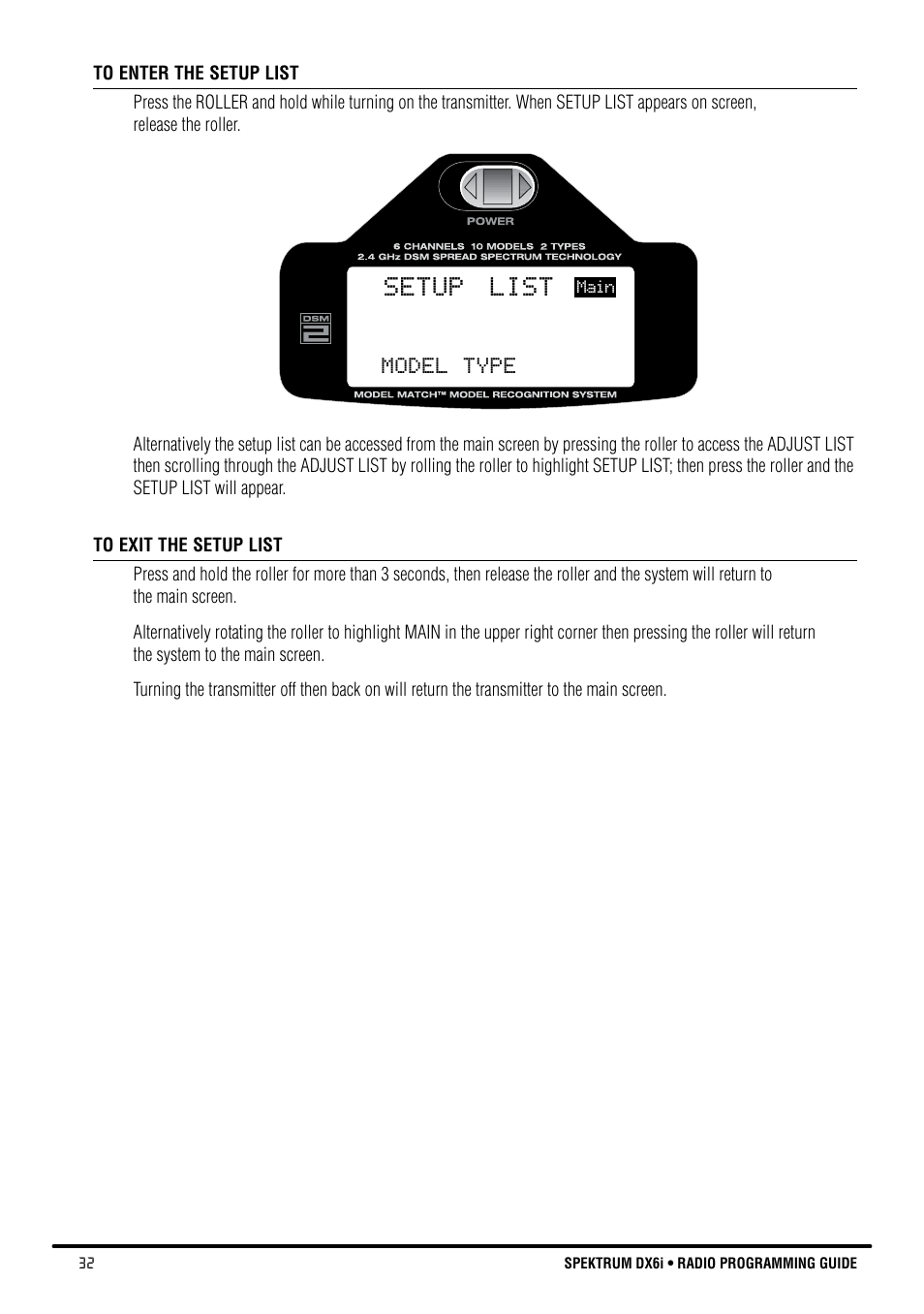 Setup list | Spektrum DX6i User Manual | Page 32 / 140