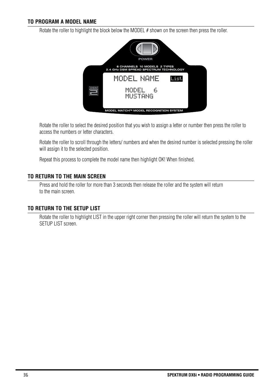 Model name | Spektrum DX6i User Manual | Page 36 / 140