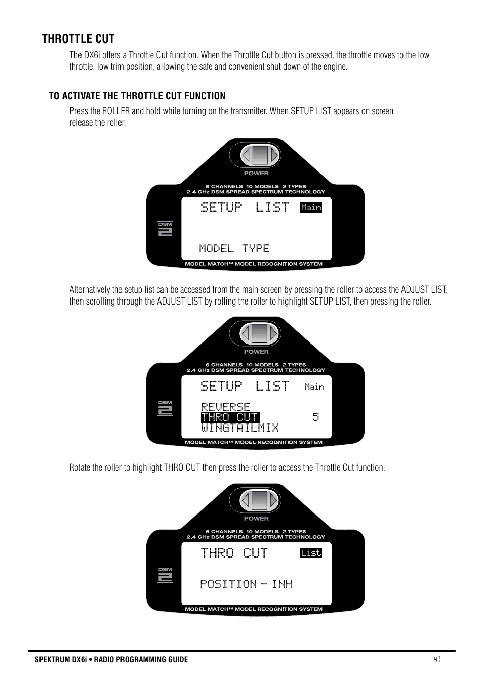 Setup list, Thro cut | Spektrum DX6i User Manual | Page 41 / 140