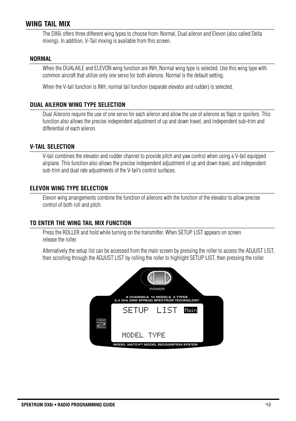 Setup list | Spektrum DX6i User Manual | Page 43 / 140