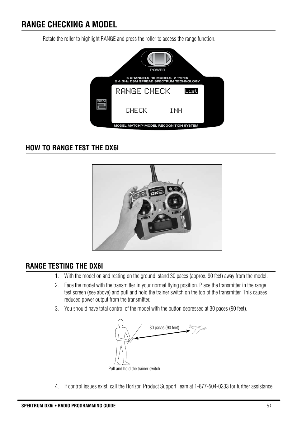 Range check, Range checking a model | Spektrum DX6i User Manual | Page 51 / 140