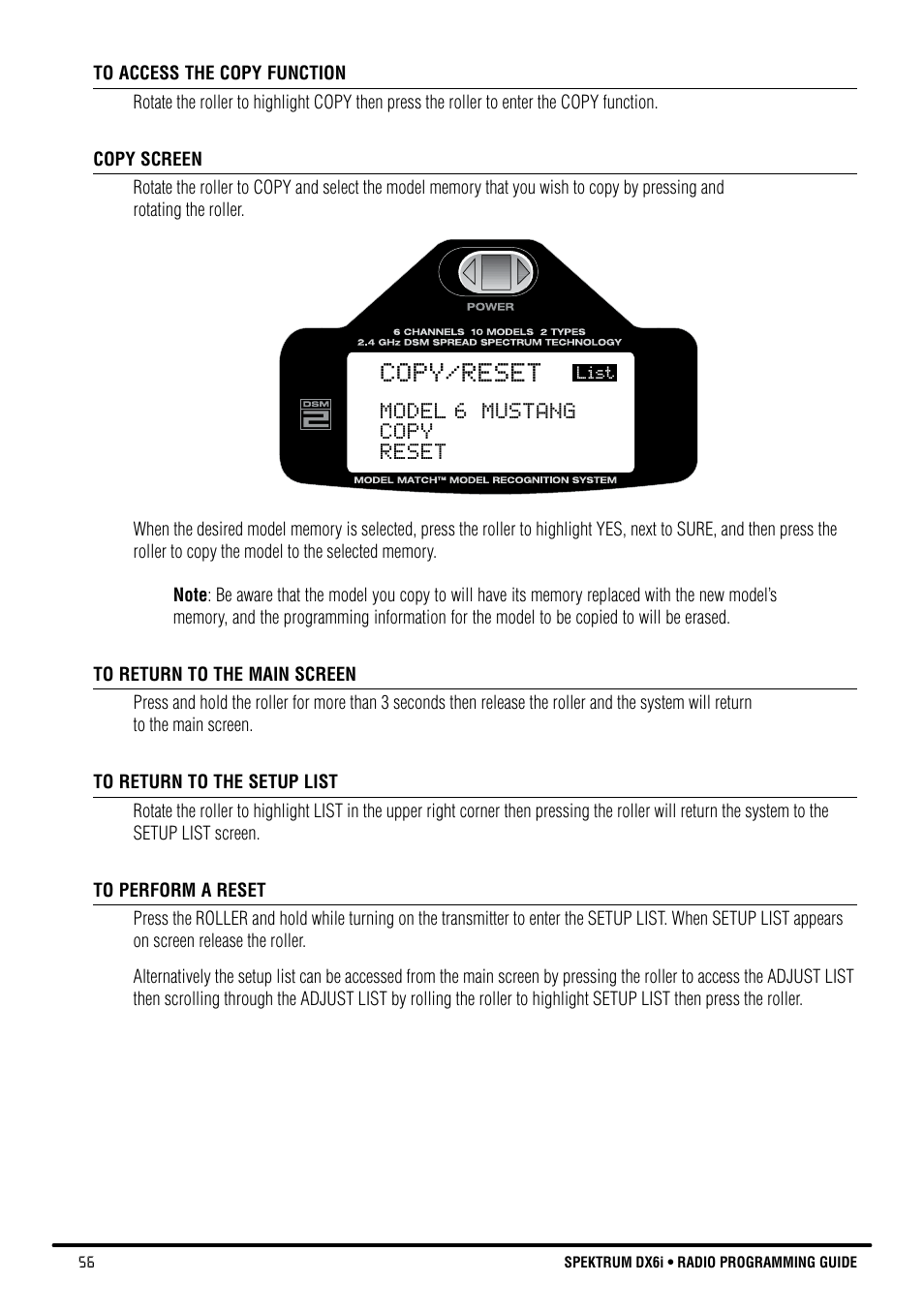 Copy/reset | Spektrum DX6i User Manual | Page 56 / 140