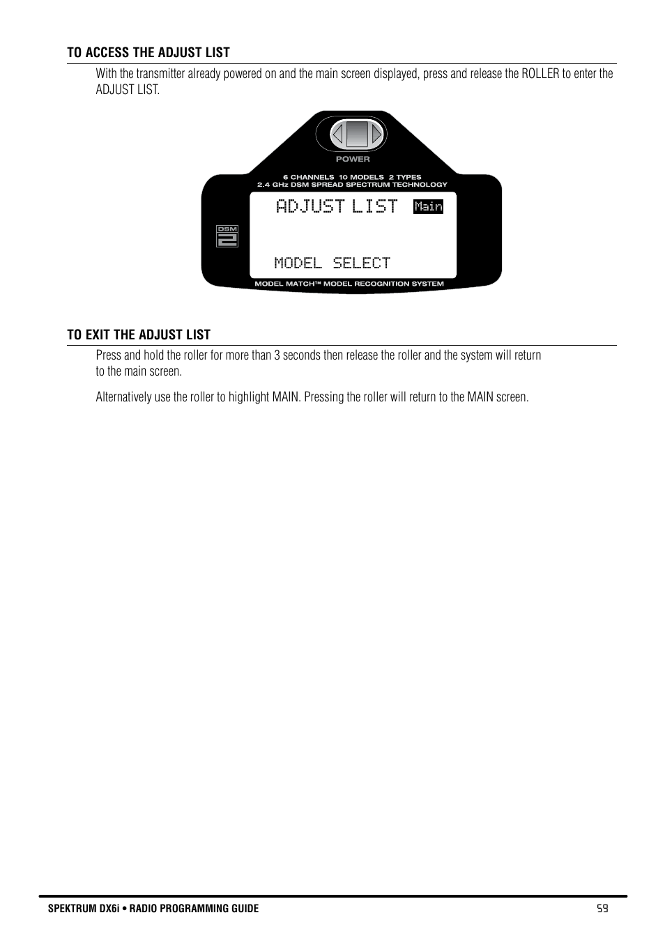 Adjust list | Spektrum DX6i User Manual | Page 59 / 140