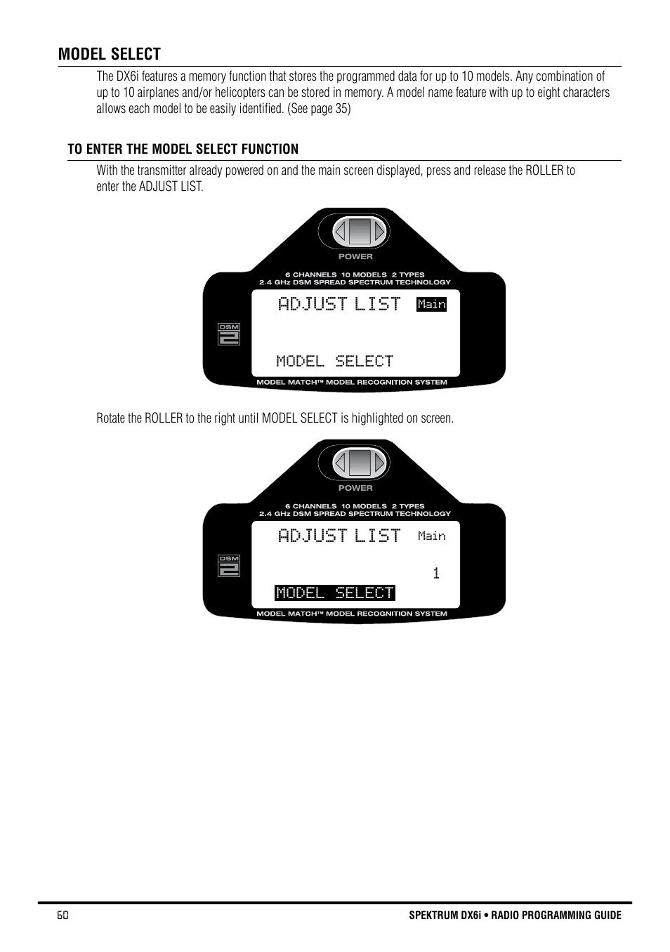 Adjust list | Spektrum DX6i User Manual | Page 60 / 140