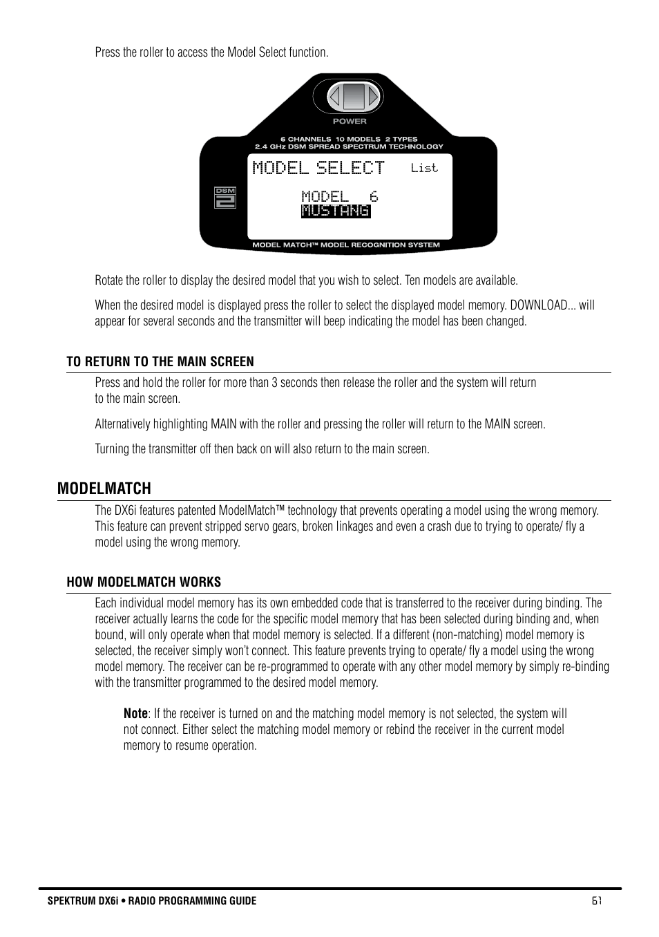 Model select | Spektrum DX6i User Manual | Page 61 / 140