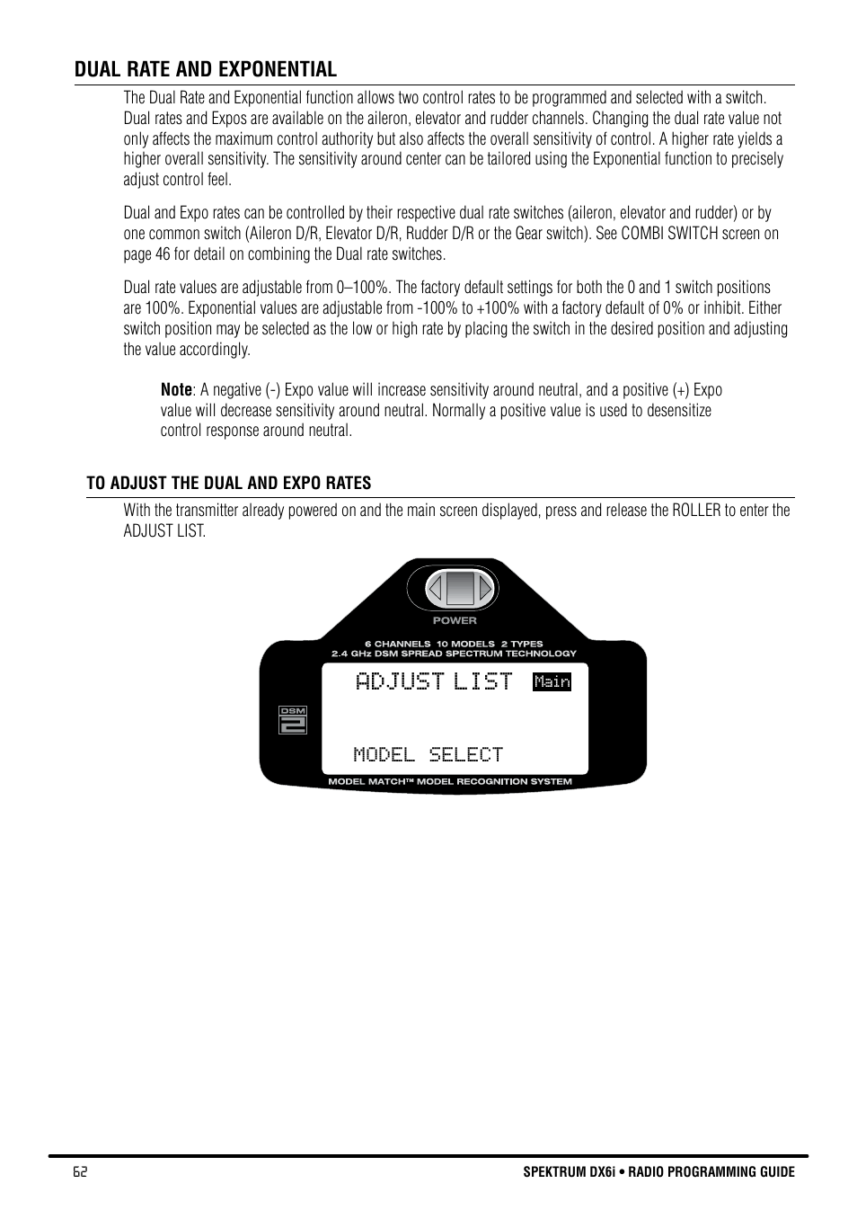 Adjust list | Spektrum DX6i User Manual | Page 62 / 140