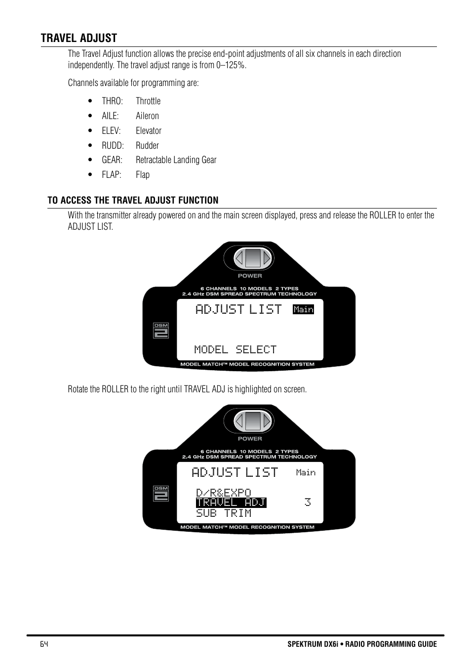 Adjust list | Spektrum DX6i User Manual | Page 64 / 140