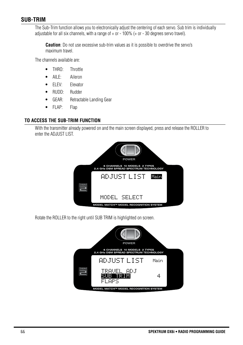 Adjust list | Spektrum DX6i User Manual | Page 66 / 140