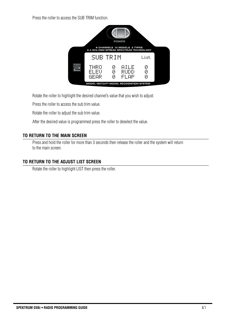 Sub trim | Spektrum DX6i User Manual | Page 67 / 140