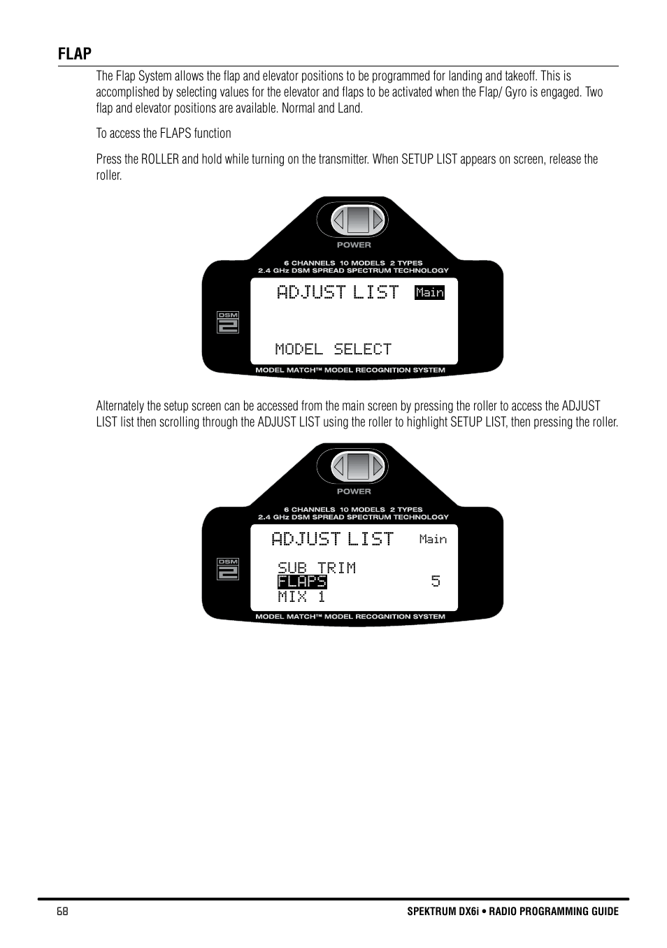 Adjust list | Spektrum DX6i User Manual | Page 68 / 140