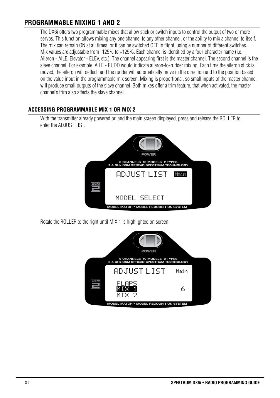 Adjust list | Spektrum DX6i User Manual | Page 70 / 140