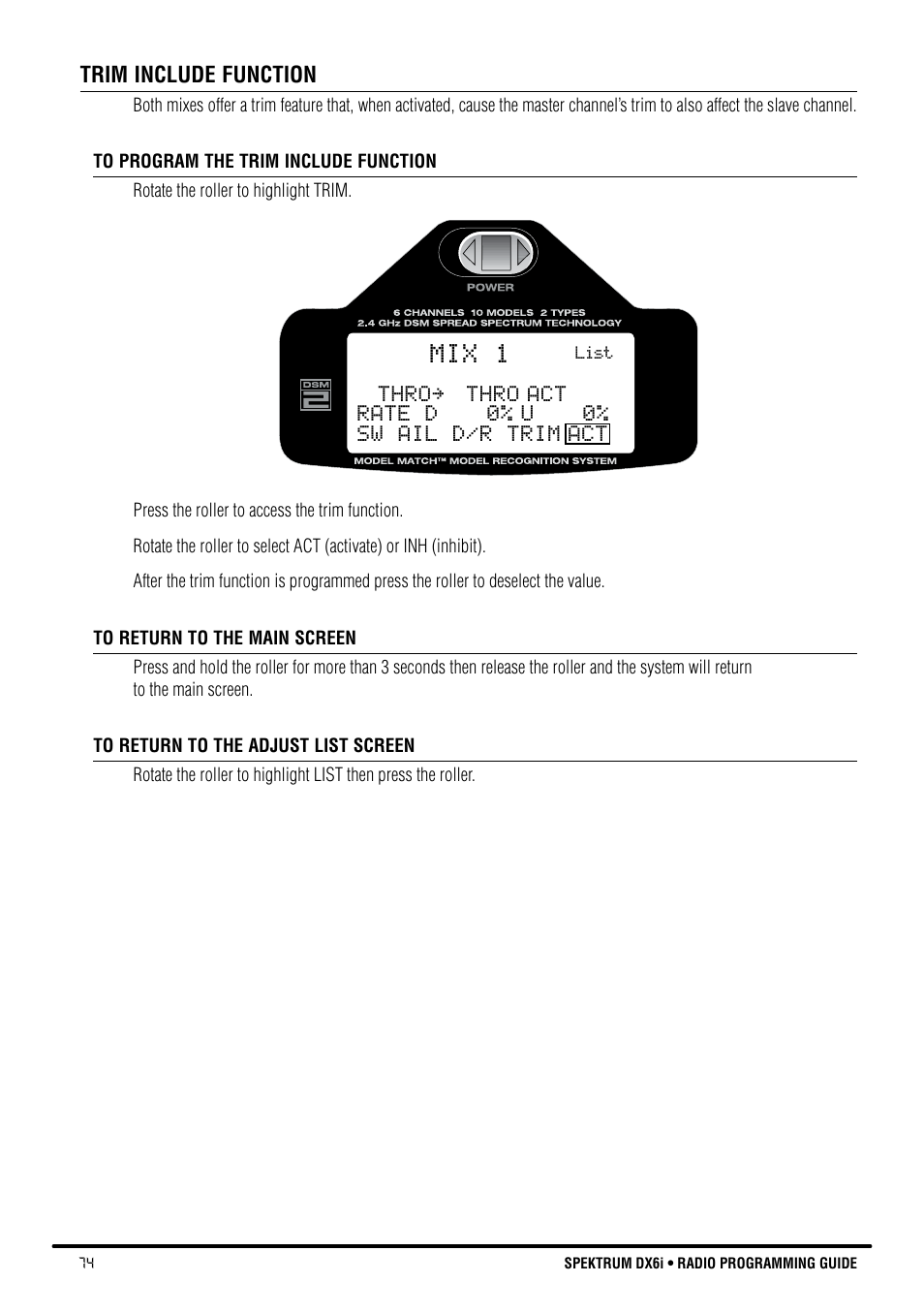 Mix 1 | Spektrum DX6i User Manual | Page 74 / 140