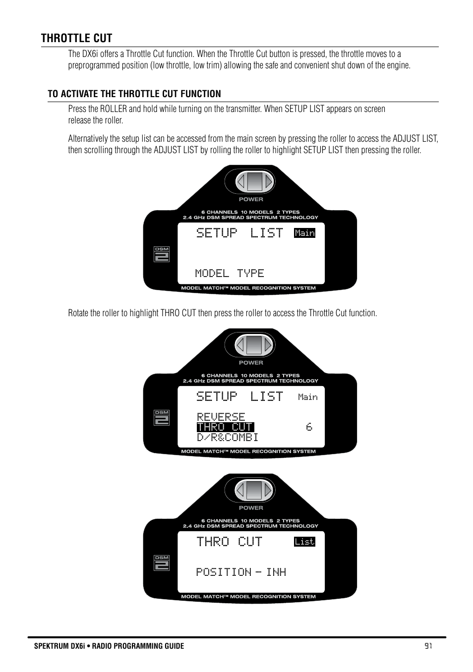 Setup list, Thro cut | Spektrum DX6i User Manual | Page 91 / 140