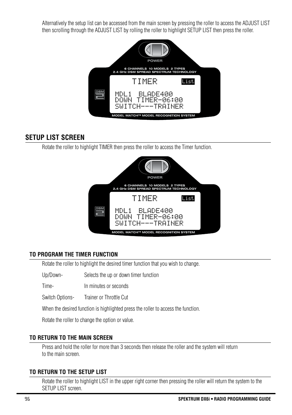 Timer | Spektrum DX6i User Manual | Page 96 / 140