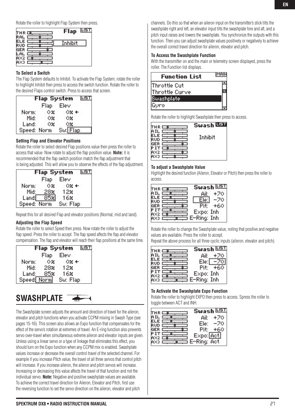 Swashplate | Spektrum DX8 User Manual | Page 27 / 42