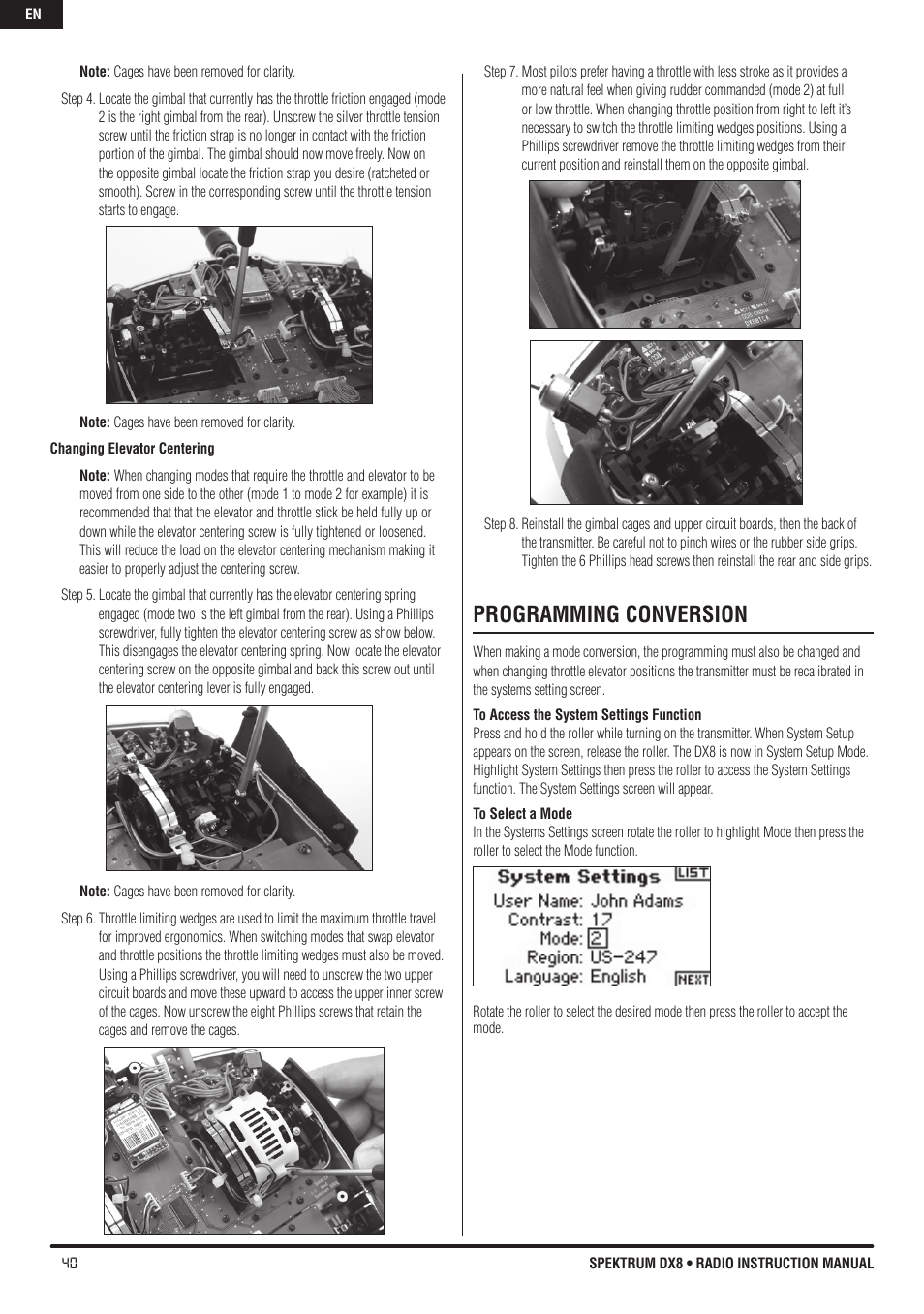 Programming conversion | Spektrum DX8 User Manual | Page 40 / 42
